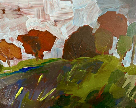Wind on the Hillside - 14x11 wood panel