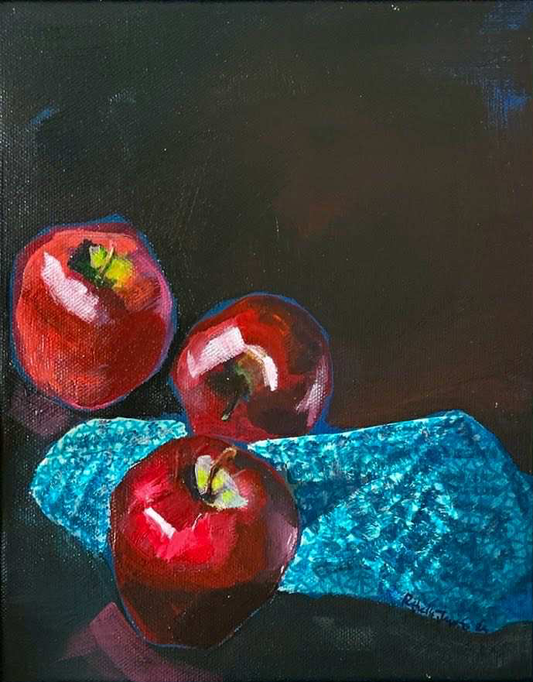 Three Red Apples - 8x10 canvas